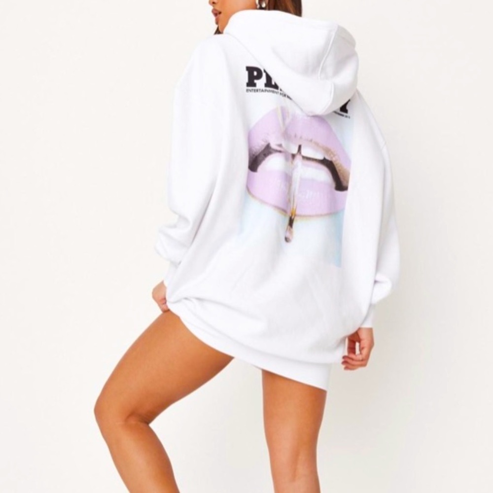 PLAYBOY Magazine Print Oversized Kangaroo pocket Hoodie Sweatshirt Dress